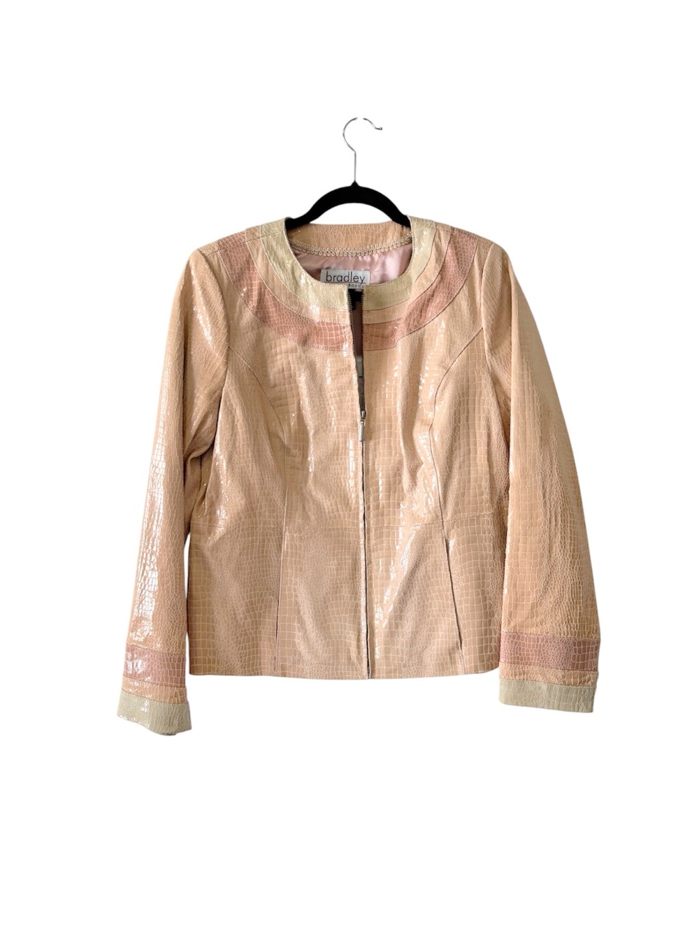 Vintage Y2K Croc Embossed Leather Jacket Peach Pink Deadstock NWT S